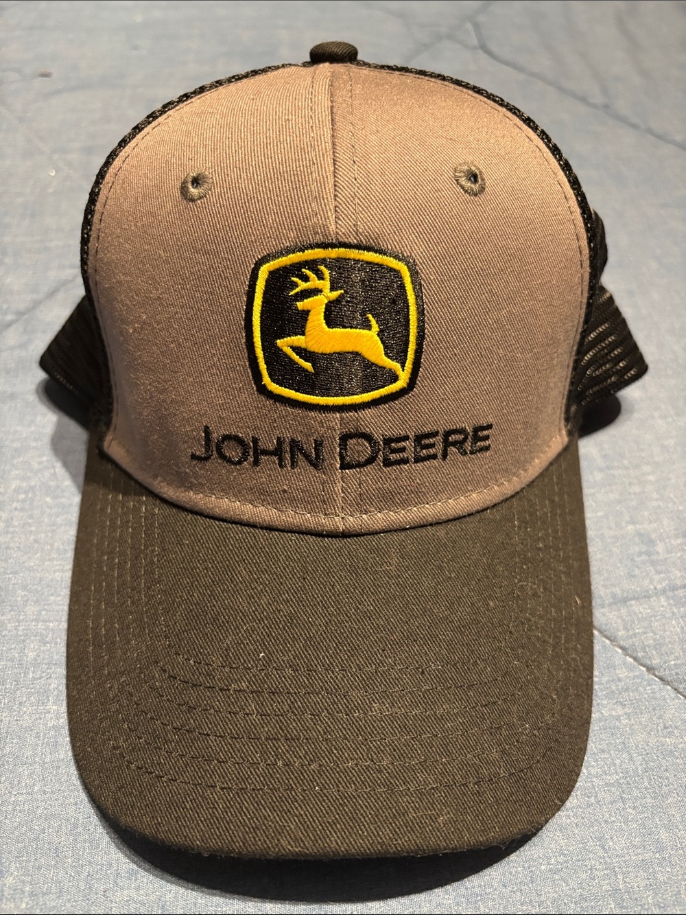 John Deere Gray & Black Embroidered Logo Trucker Cap
